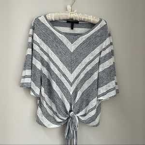 Never worn BCBG blue striped wrap tee with ties.